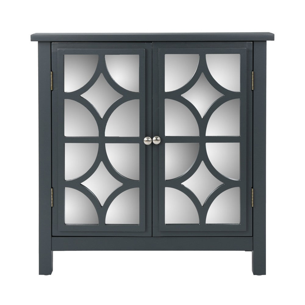 Accent Cabinet Diamond Design Mirrored Double Door 1 Shelf Gray Fir Wood By Casagear Home BM320516