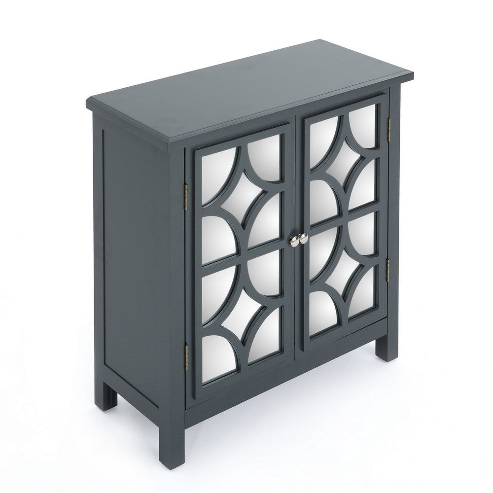 Accent Cabinet, Diamond Design Mirrored Double Door, 1 Shelf, Gray Fir Wood By Casagear Home