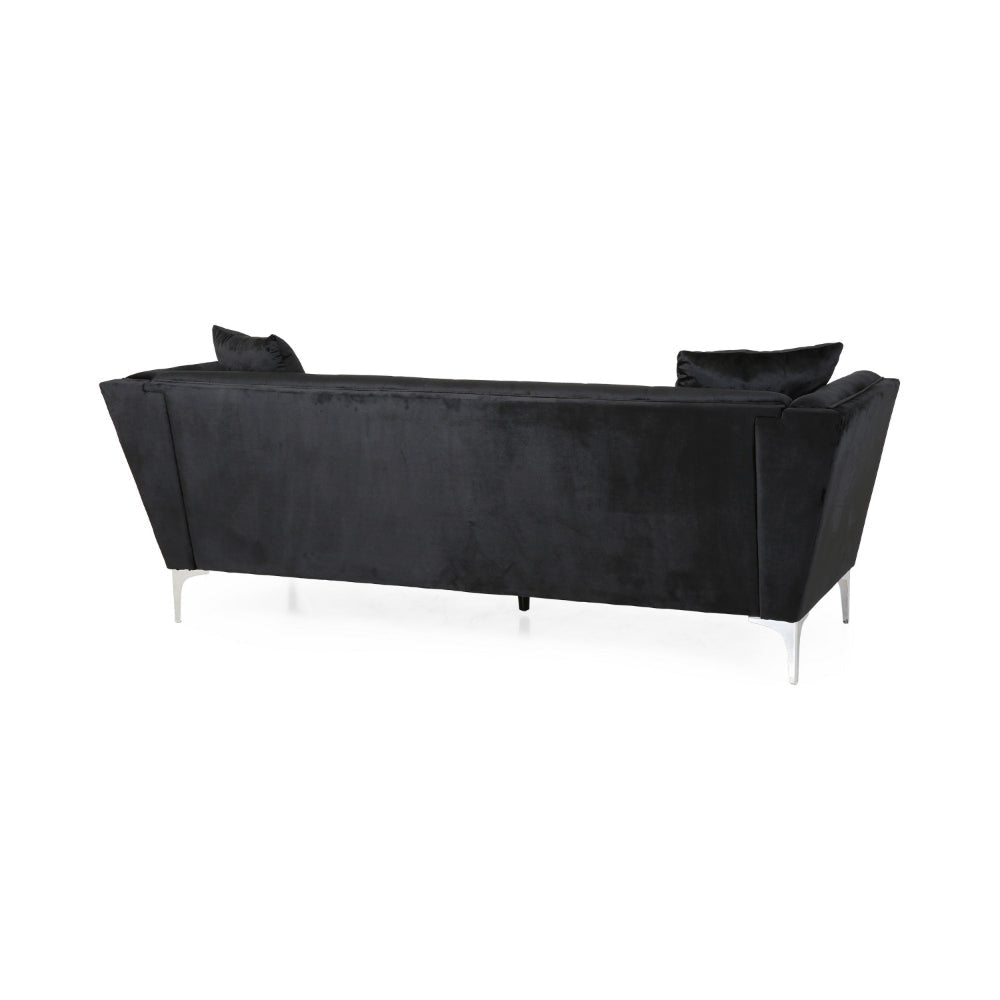 Sofy Sofa 87 Inch Modern Chesterfield Sleek Black Velvet with 2 Pillows By Casagear Home BM320518