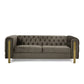 Nua Sofa Chesterfield Tufted Gray Velvet 84 Inch Modern Gold Legs By Casagear Home BM320520