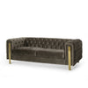 Nua Sofa, Chesterfield Tufted Gray Velvet, 84 Inch, Modern Gold Legs By Casagear Home