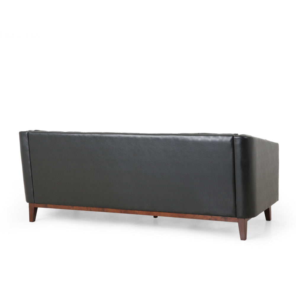 Vella Sofa Pull Point Style Back 81 Inch Tufted Black Faux Leather By Casagear Home BM320521