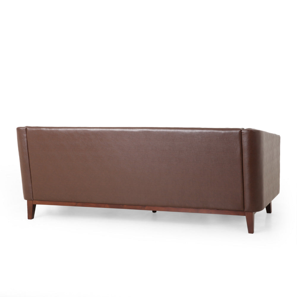 Vella Sofa Pull Point Back 81 Inch Tufted Dark Brown Faux Leather By Casagear Home BM320523