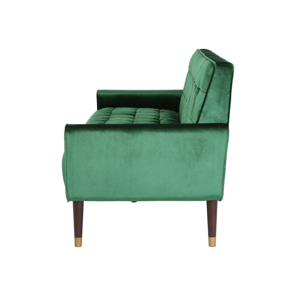 Covia Sofa Straight Tufted Green Velvet Upholstery 70 Inch Gold Tip Legs By Casagear Home BM320524