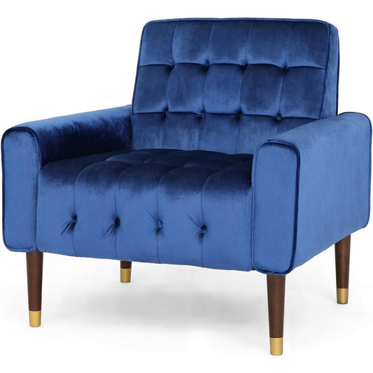 Covia Accent Club Chair, Waffle Stitch Navy Blue Velvet, Gold Tip Legs By Casagear Home