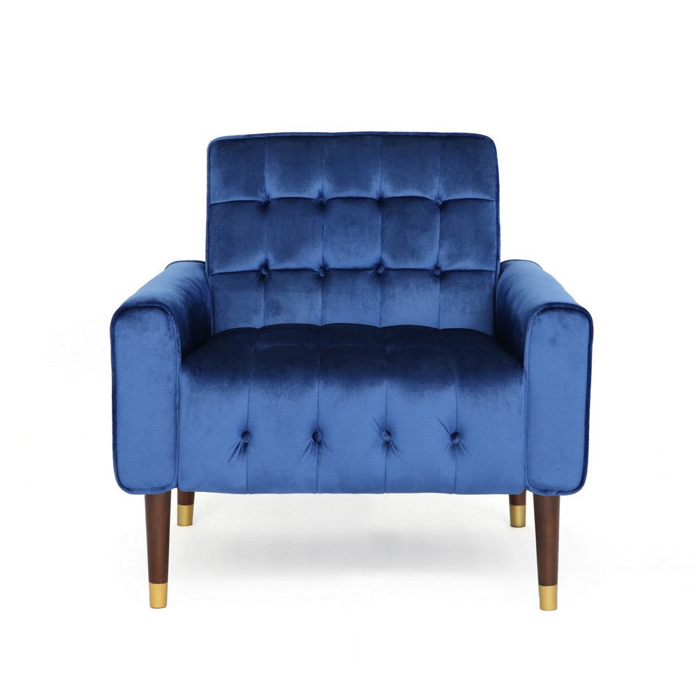 Covia Accent Club Chair Waffle Stitch Navy Blue Velvet Gold Tip Legs By Casagear Home BM320525