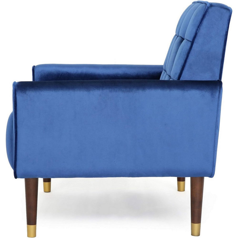 Covia Accent Club Chair Waffle Stitch Navy Blue Velvet Gold Tip Legs By Casagear Home BM320525