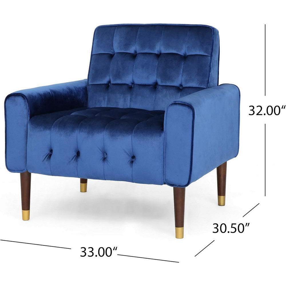 Covia Accent Club Chair Waffle Stitch Navy Blue Velvet Gold Tip Legs By Casagear Home BM320525