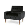 Covia Accent Club Chair with Waffle Stitch Black Velvet, Gold Tip Legs By Casagear Home