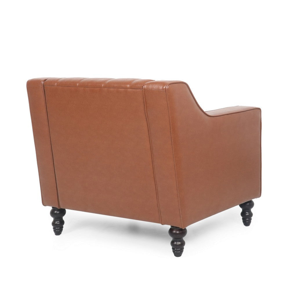 Accent Club Chair Button Tufted Diamond Stitch Light Brown Faux Leather By Casagear Home BM320528