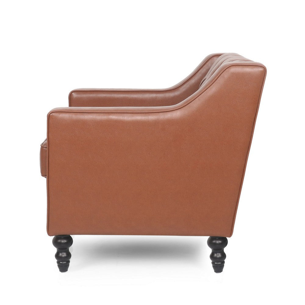 Accent Club Chair Button Tufted Diamond Stitch Light Brown Faux Leather By Casagear Home BM320528