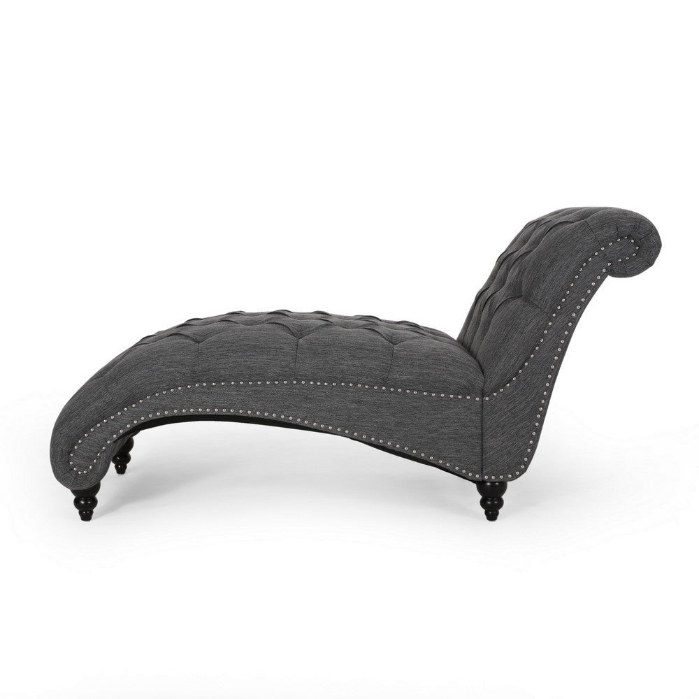 Curb Chaise Lounger 64 Inch Button Tufted Diamond Stitch Charcoal Gray By Casagear Home BM320531