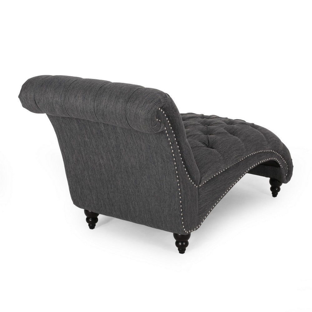 Curb Chaise Lounger 64 Inch Button Tufted Diamond Stitch Charcoal Gray By Casagear Home BM320531