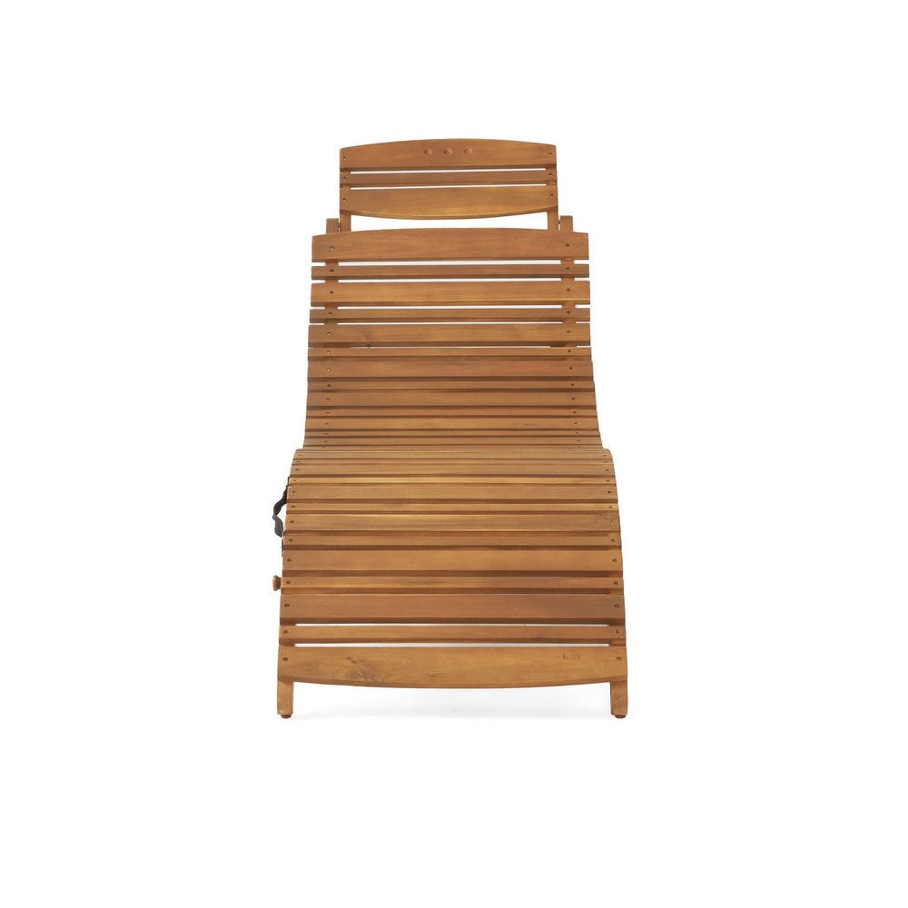 Hanie Foldable Chaise Lounger Outdoor Open Slatted in Brown Acacia Wood By Casagear Home BM320533