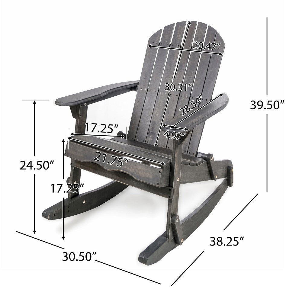 Outdoor Adirondack Rocking Chair Slatted Back Dark Gray Acacia Wood By Casagear Home BM320538