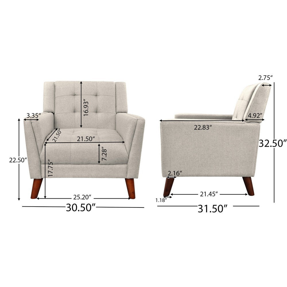 Accent Armchair Tufted Back Flared Arms Tapered Wood Legs Beige Fabric By Casagear Home BM320548