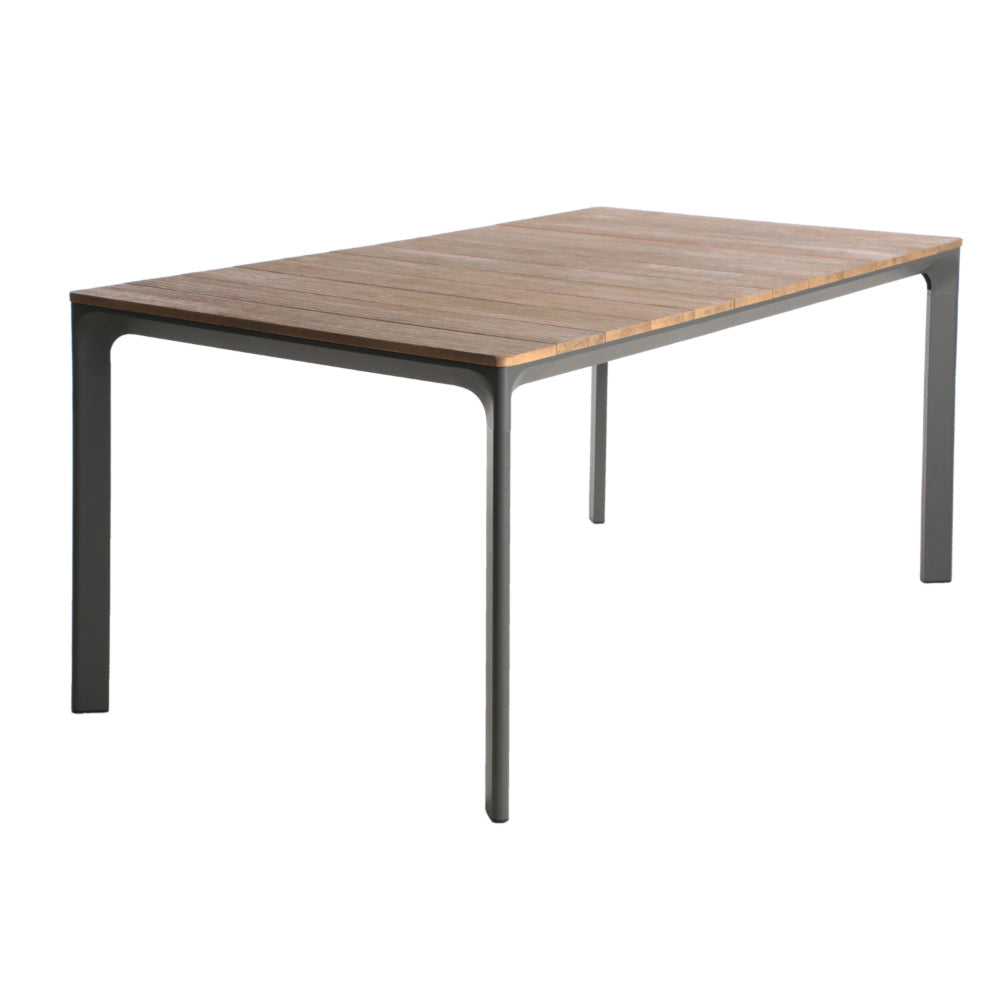 Outdoor Dining Table, 70 Inch Brown Wood, Gray Weather-Resistant Aluminium By Casagear Home