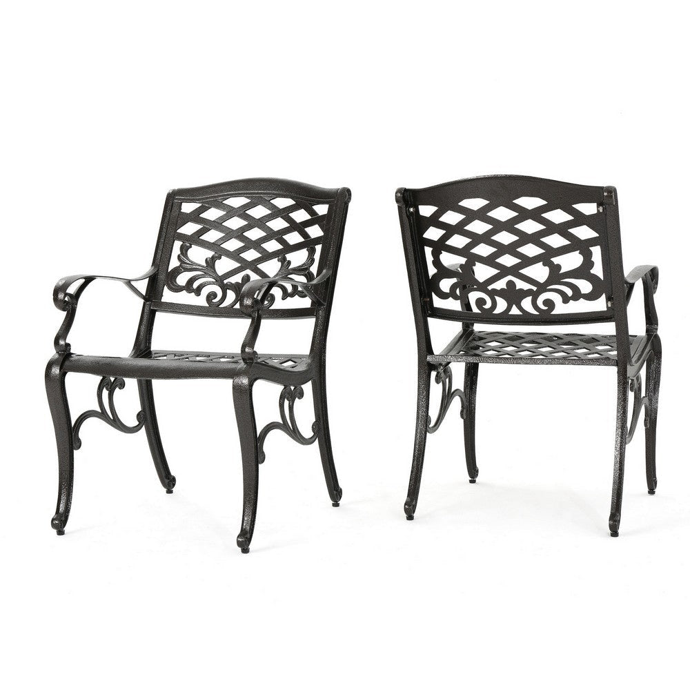 Toni Outdoor Armchair Set of 2, Cabriole, Scrolled Lattice Bronze Aluminium By Casagear Home