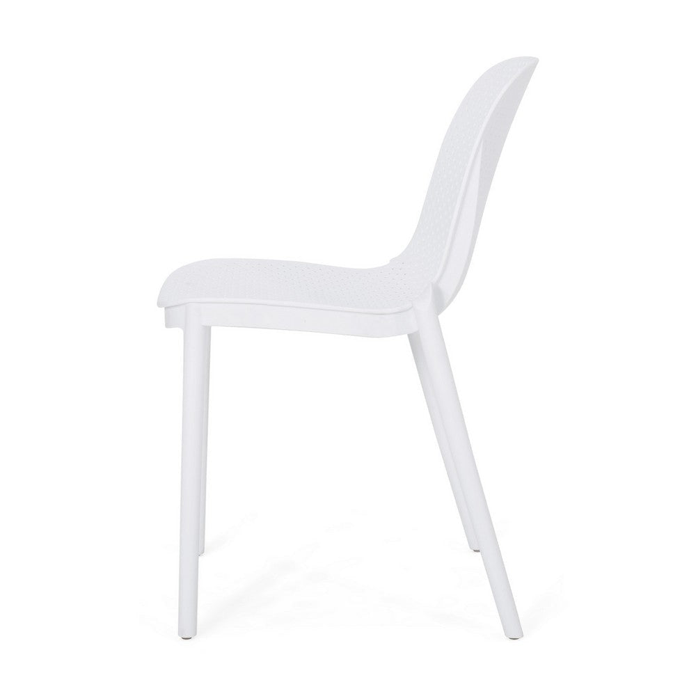 Outdoor Patio Chair Set of 2 Perforated Ergonomic Weather Resistant White By Casagear Home BM320553