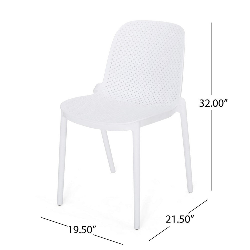 Outdoor Patio Chair Set of 2 Perforated Ergonomic Weather Resistant White By Casagear Home BM320553