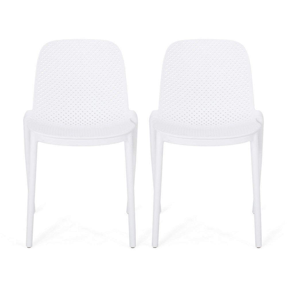 Outdoor Patio Chair Set of 2, Perforated Ergonomic, Weather Resistant White By Casagear Home