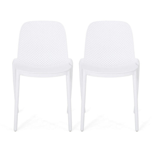 Outdoor Patio Chair Set of 2, Perforated Ergonomic, Weather Resistant White By Casagear Home