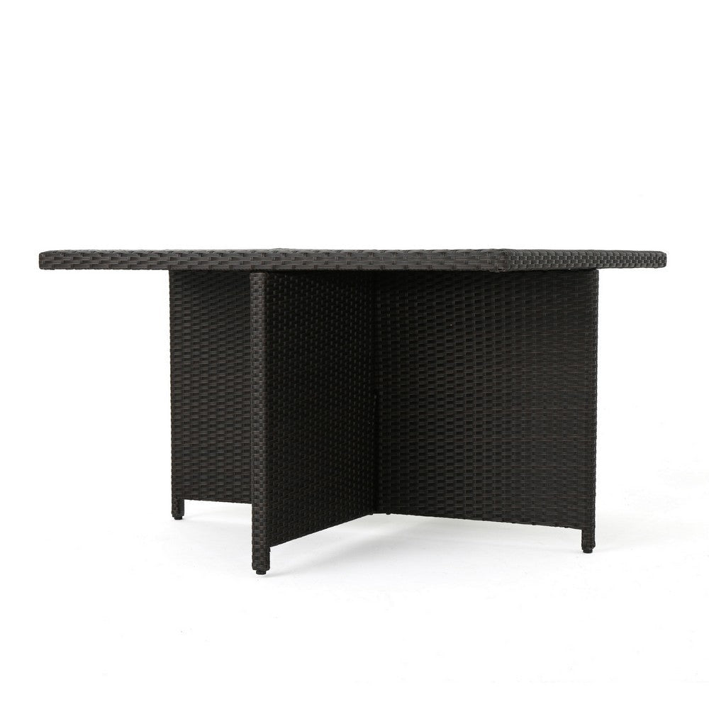 Perie Outdoor Dining Table, 48 Inch Dark Brown Rattan Square Top, Iron By Casagear Home