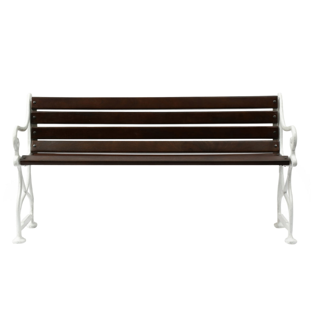 Outdoor Bench 61 Inch Brown Acacia Wood with White Metal Ornate Frame By Casagear Home BM320563