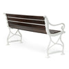 Outdoor Bench 61 Inch Brown Acacia Wood with White Metal Ornate Frame By Casagear Home BM320563