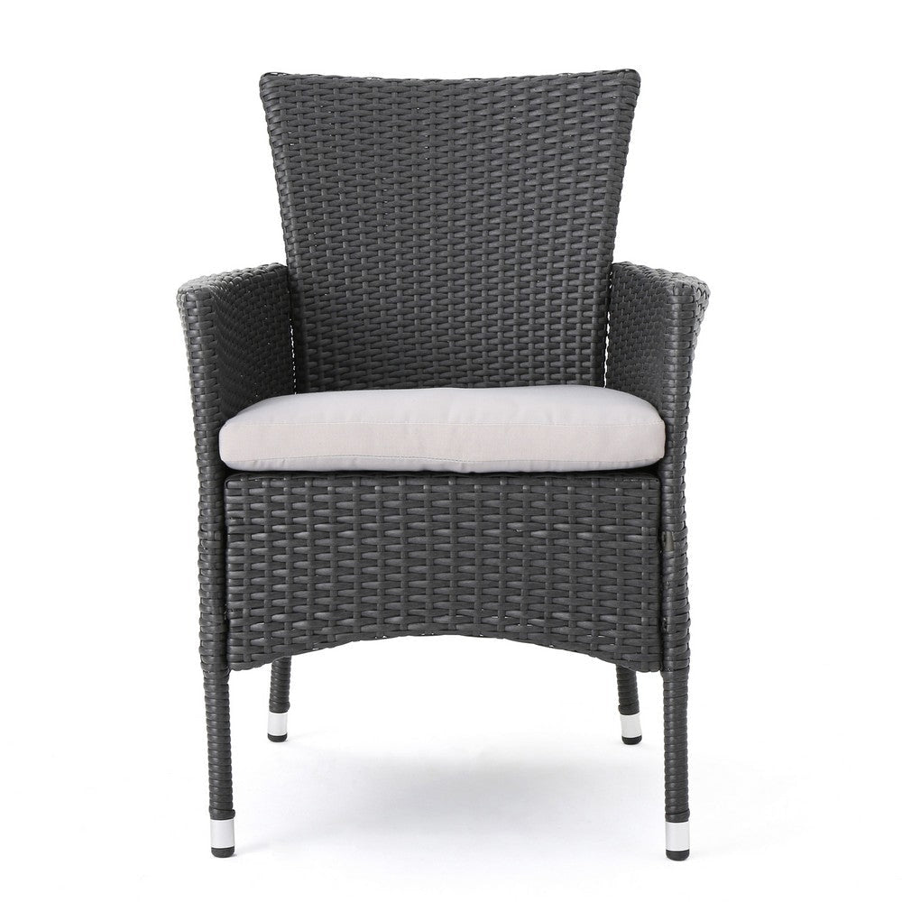 Marri Patio Dining Chair Set of 2 Ergonomic Gray Wicker Design Beige By Casagear Home BM320568