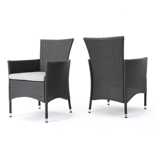 Marri Patio Dining Chair Set of 2, Ergonomic, Gray Wicker Design, Beige By Casagear Home