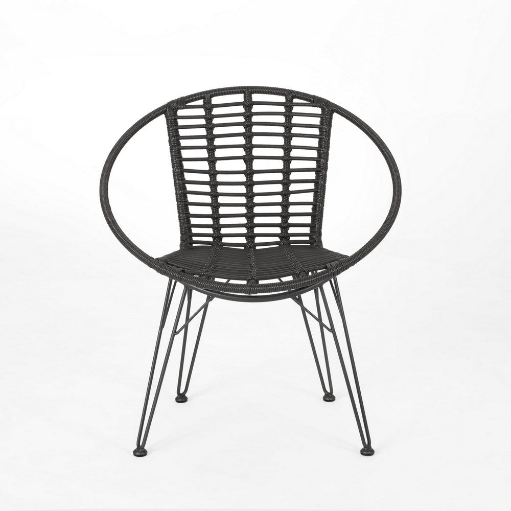 Outdoor Dining Chair Set of 2 Angled Basket Shaped Gray Rattan Metal By Casagear Home BM320576