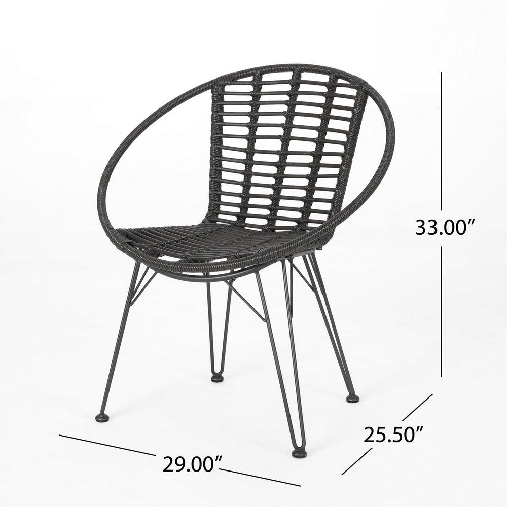 Outdoor Dining Chair Set of 2 Angled Basket Shaped Gray Rattan Metal By Casagear Home BM320576