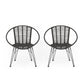 Outdoor Dining Chair Set of 2, Angled Basket Shaped, Gray Rattan, Metal By Casagear Home