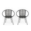 Outdoor Dining Chair Set of 2, Angled Basket Shaped, Gray Rattan, Metal By Casagear Home