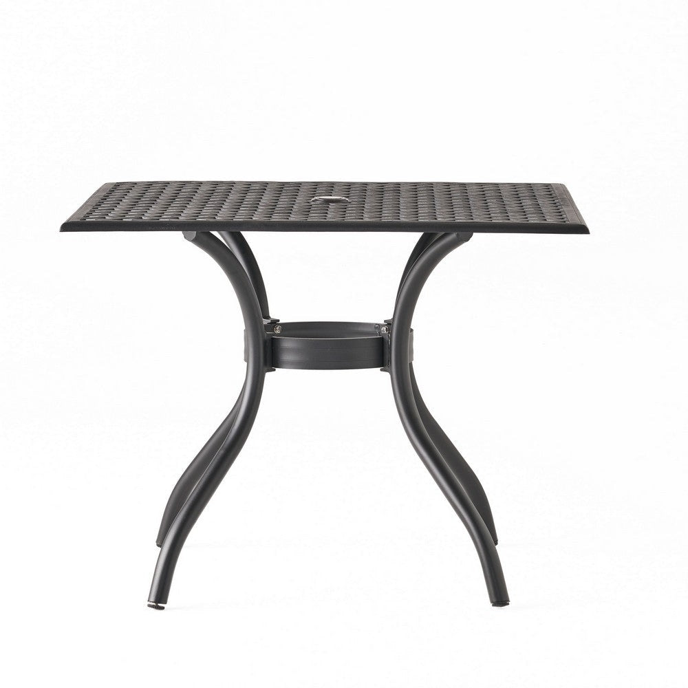 Cay Outdoor Dining Table 40 Inch Square Top Black Lattice Metal Design By Casagear Home BM320577