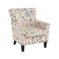 Accent Club Chair, Classic Rolled Arms, Floral White and Blue Fabric Design By Casagear Home