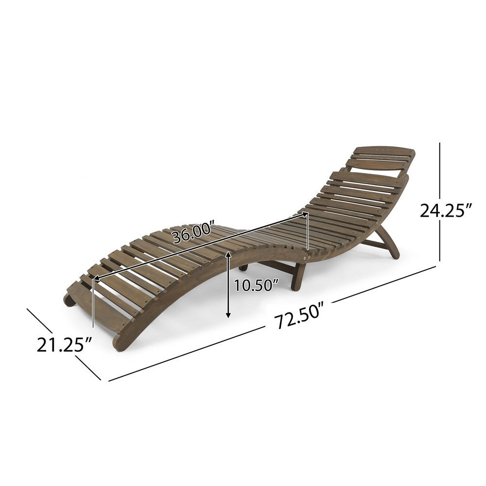 Hanie Outdoor Foldable Chaise Lounger 73 Inch Slatted Gray Acacia Wood By Casagear Home BM320580