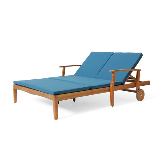 Hoye Double Chaise Lounger Recliner Bed, Outdoor, 79 Inch, Acacia Wood By Casagear Home