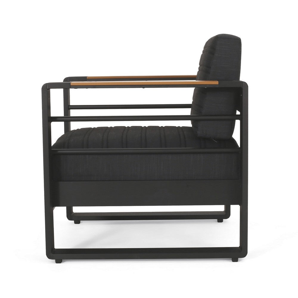 Accent Club Chair Slat Panel Design Modern Open Back Aluminum Black Wood By Casagear Home BM320583