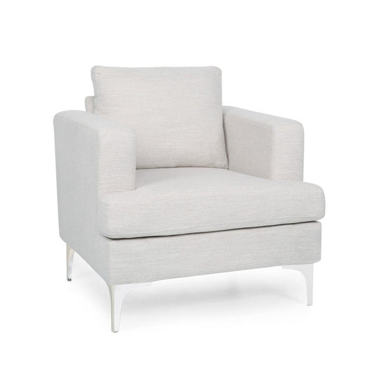 Accent Club Chair, Padded Back and Seat, Modern Silver Legs, Beige Fabric By Casagear Home