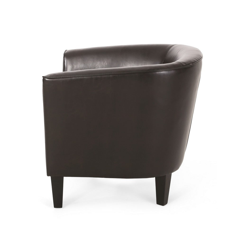 Accent Club Chair Curved Round Back Birch Wood Rich Brown Faux Leather By Casagear Home BM320586