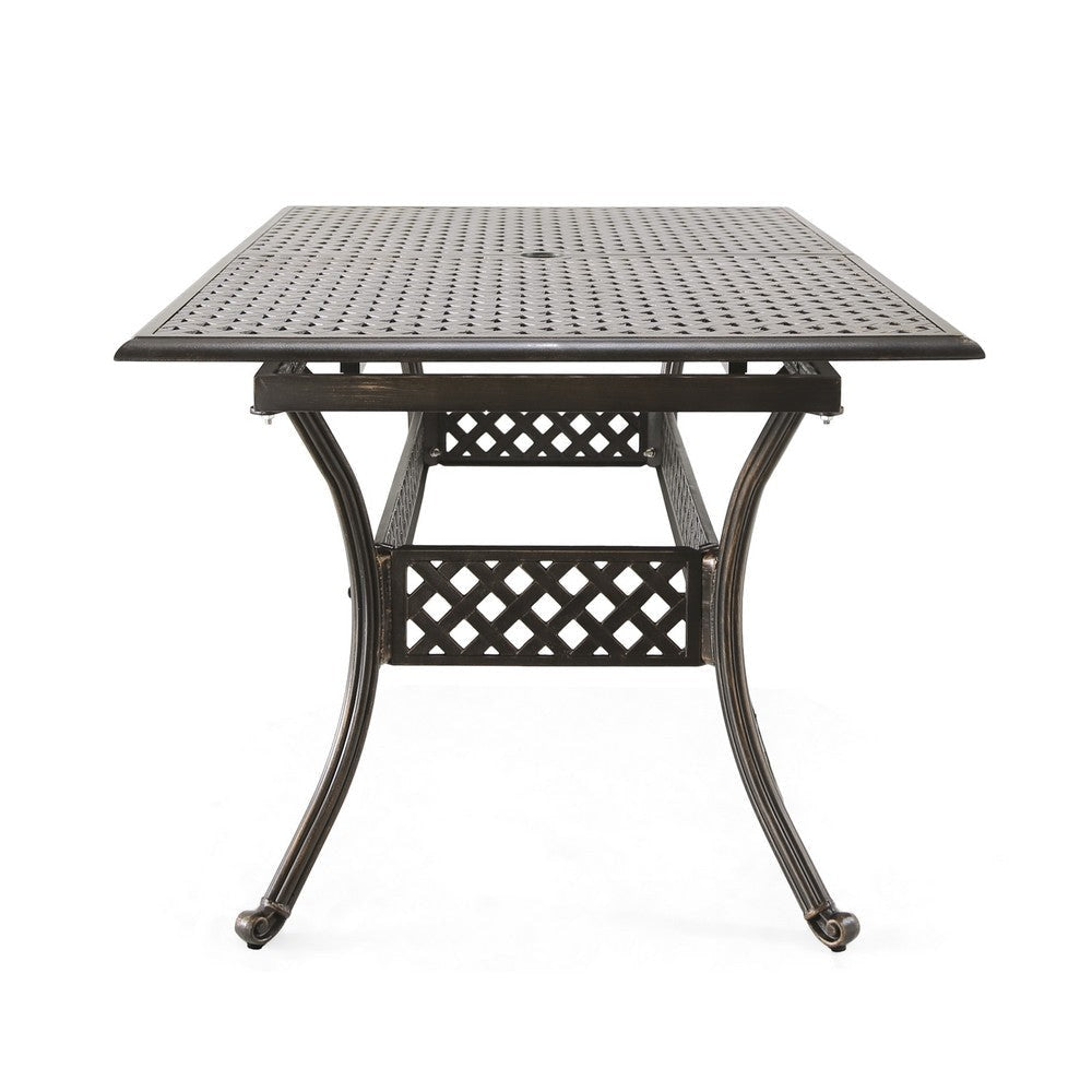 Dining Table 64-82 Inch Extendable Acacia Wood Top Aluminium Dark Brown By Casagear Home BM320587