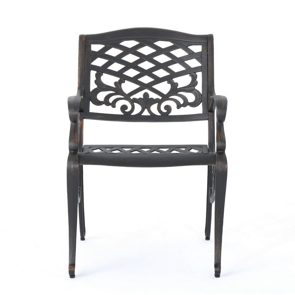 Toni Outdoor Armchair Scrolled Lattice Pattern Cabriole Legs Copper Metal By Casagear Home BM320588