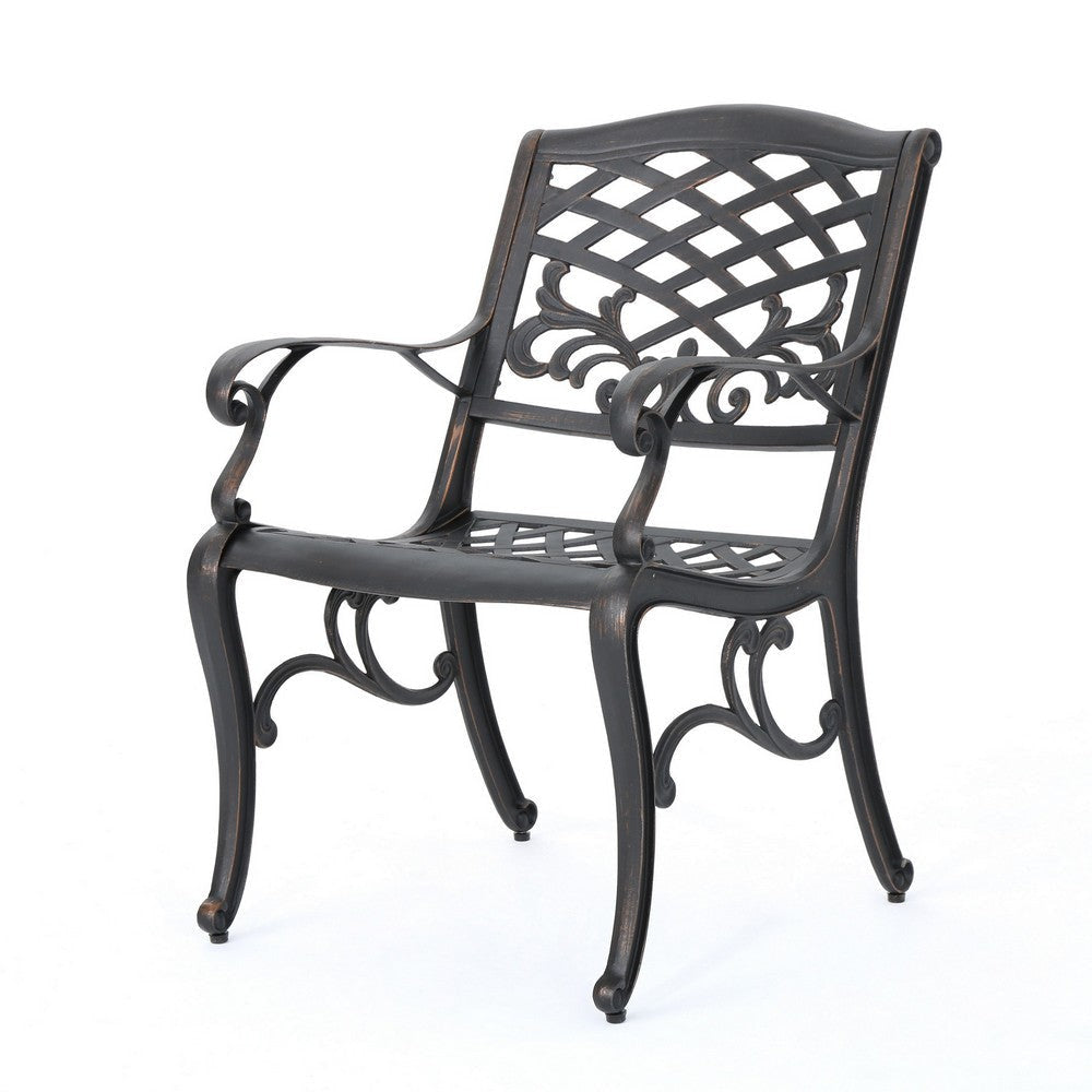 Toni Outdoor Armchair Scrolled Lattice Pattern Cabriole Legs Copper Metal By Casagear Home BM320588