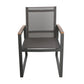 Outdoor Dining Chair Set of 2 Gray Mesh Seat and Brown Faux Wood Metal By Casagear Home BM320590