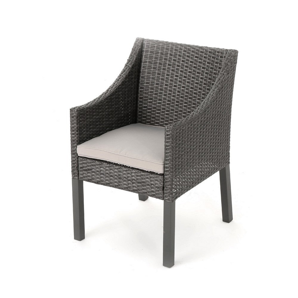 Outdoor Dining Chair Sloped Arms Waterproof Rattan Gray and Silver By Casagear Home BM320592