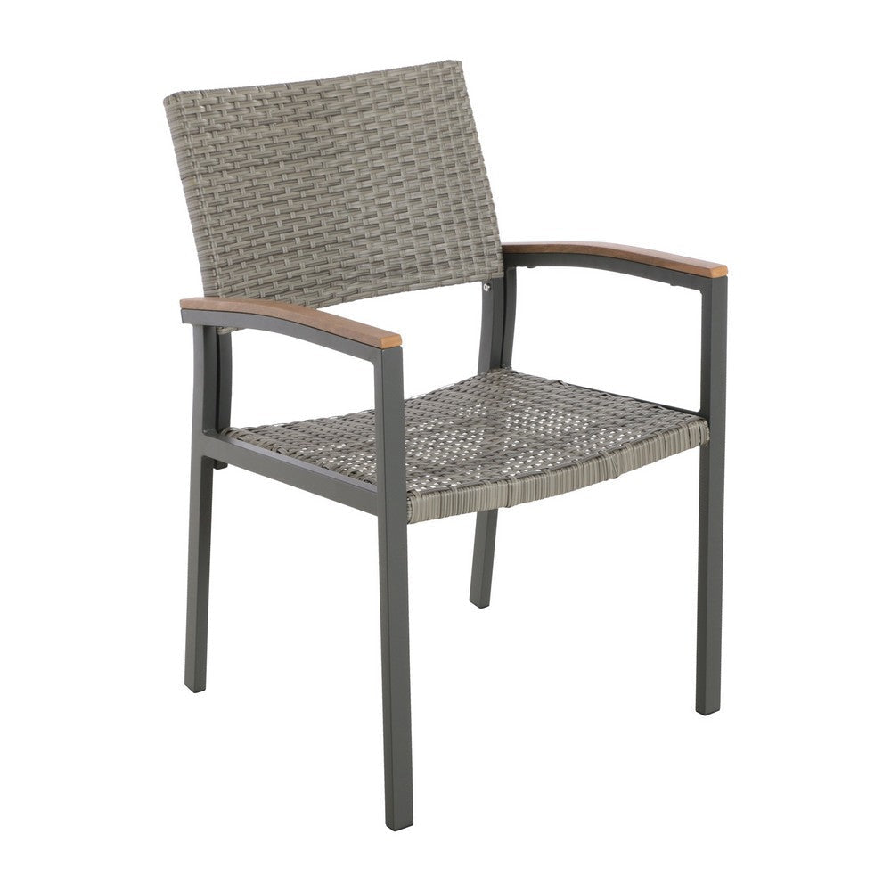 Outdoor Dining Chair Set of 2 Mesh Seat Gray Rattan and Brown Faux Wood By Casagear Home BM320594