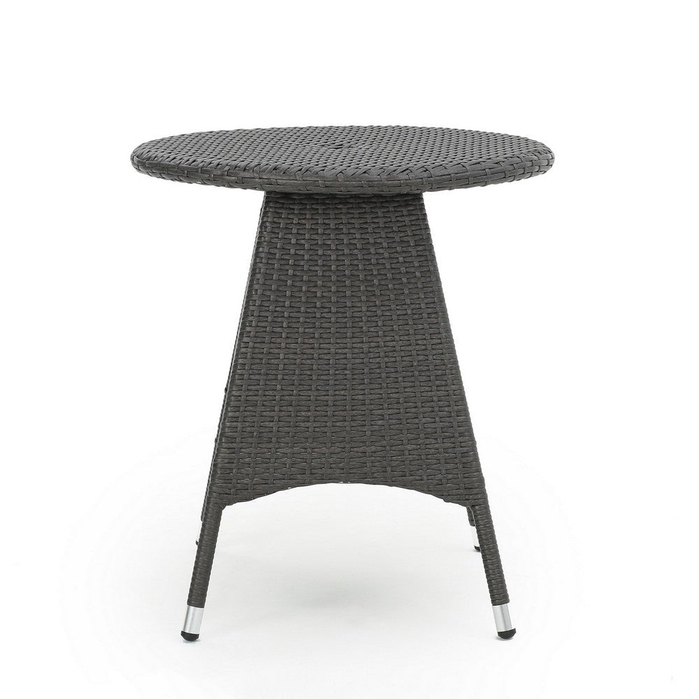 Outdoor Bistro Table 26 Inch Round Top and Taper Base Gray Rattan Wood By Casagear Home BM320595