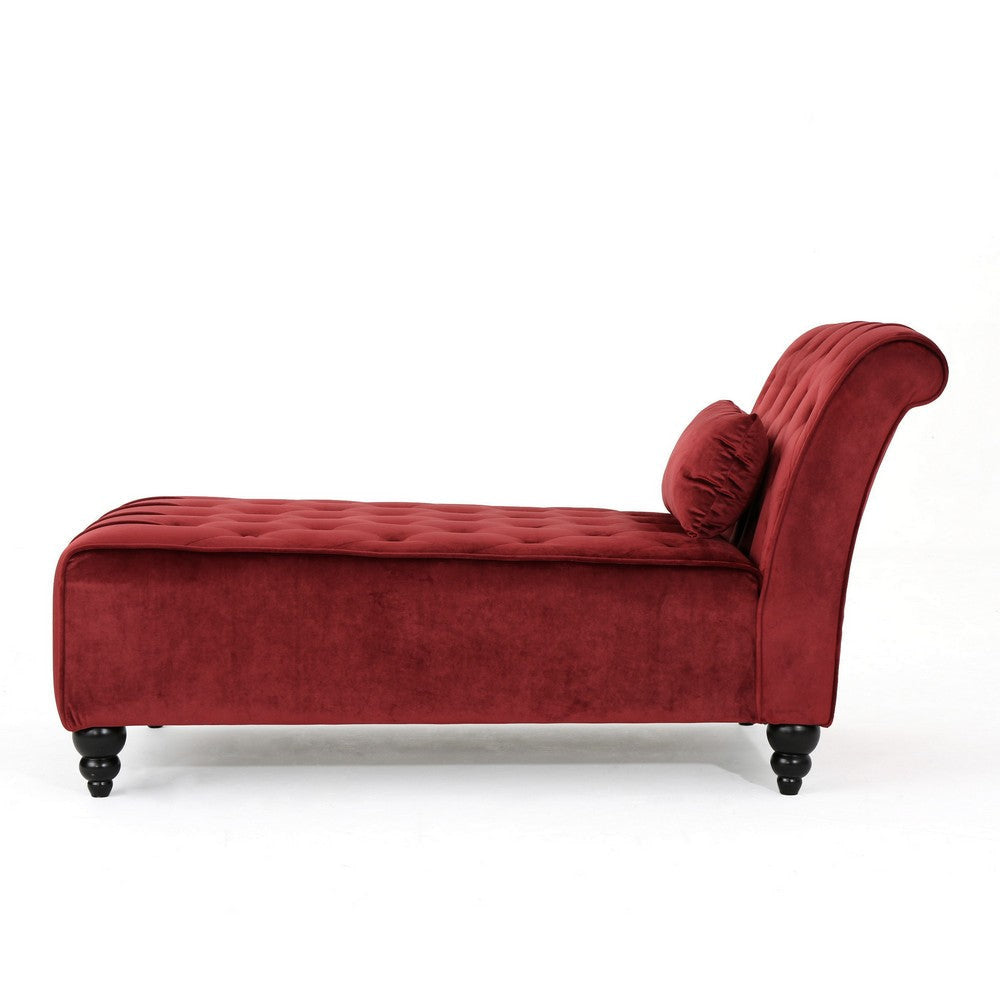 Chaise Lounger Tufted Design 55 Inch Birch Wood Frame Garnet Red Velvet By Casagear Home BM320596